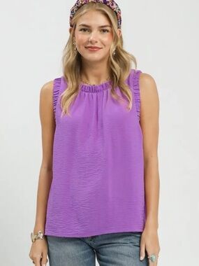 💜 Hello Gorgeous! Umgee Ruffle Neck Sleeveless Top- Orchid